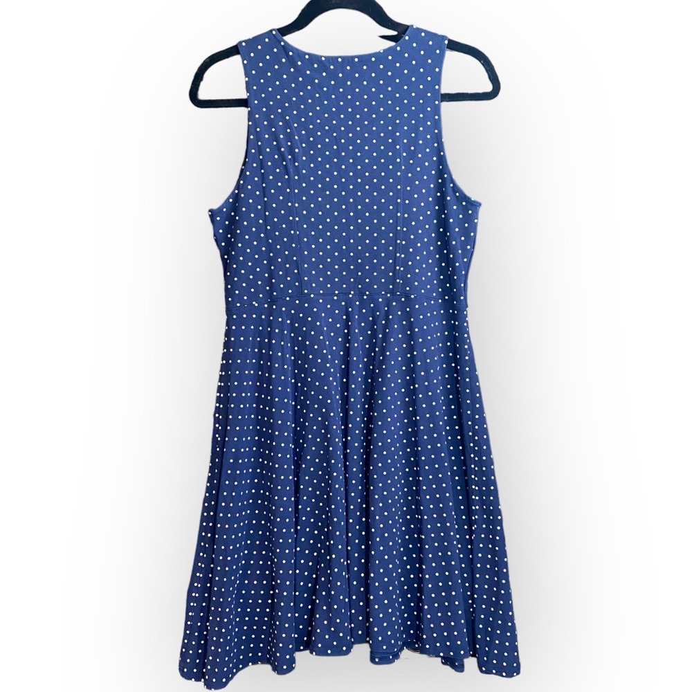 Simons Contemporaire Blue White Polka Dot Sleeveless Stretch Mini Dress Medium - Picture 3 of 10